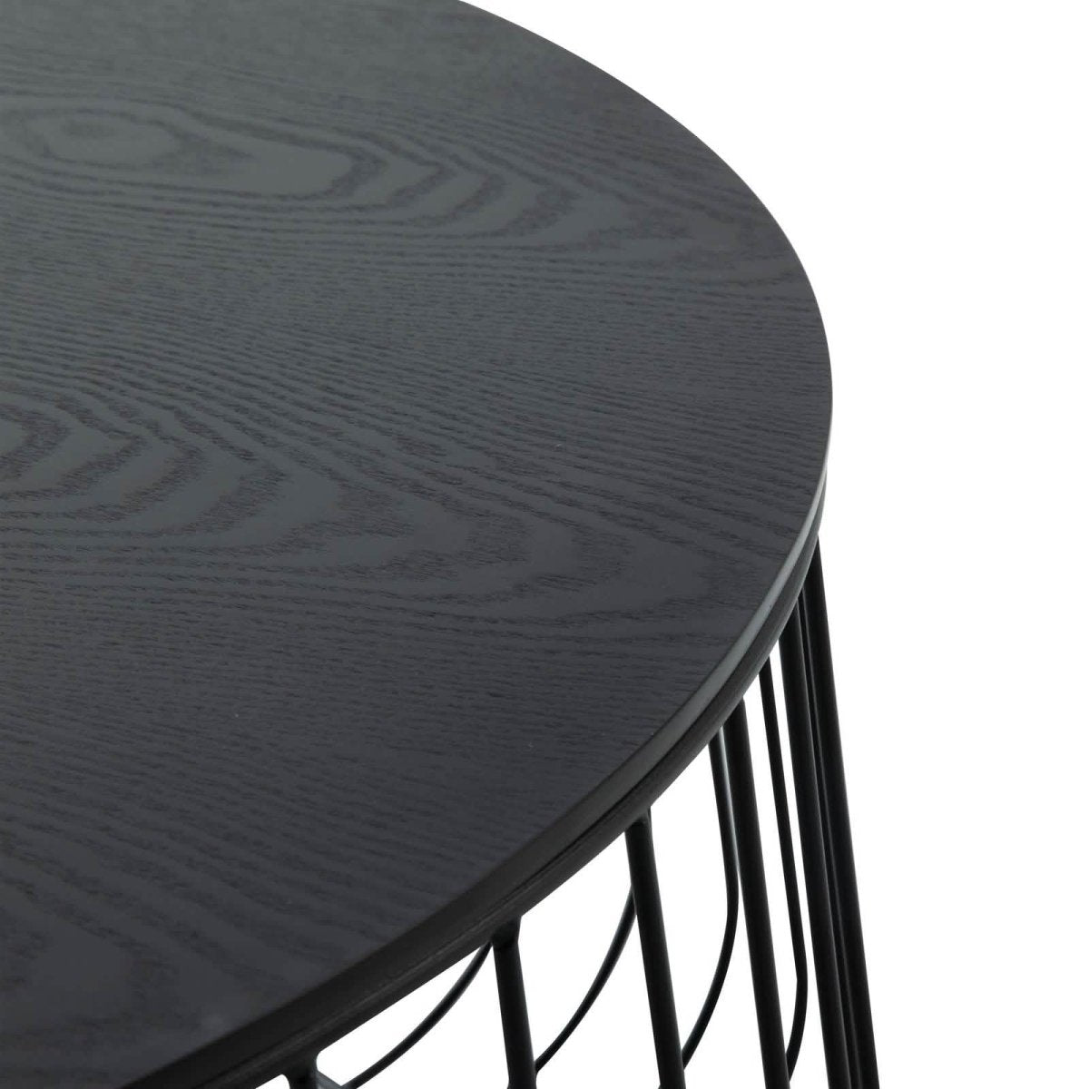 Runswick Round Coffee Table with MDF Tabletop Storage Space in Black Steel Base