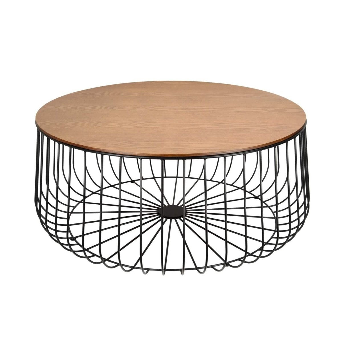 Runswick Round Coffee Table with MDF Tabletop Storage Space in Black Steel Base