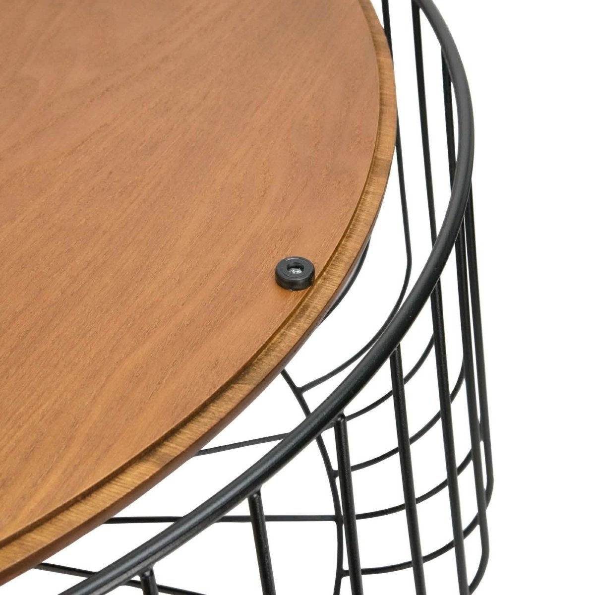 Runswick Round Coffee Table with MDF Tabletop Storage Space in Black Steel Base