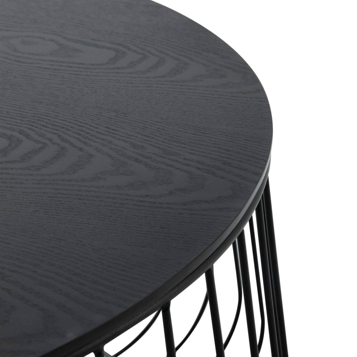 Runswick Round Coffee Table with MDF Tabletop Storage Space in Black Steel Base