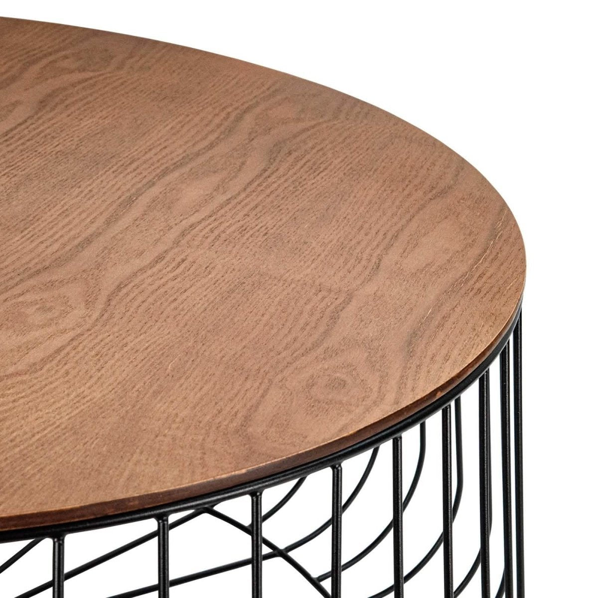 Runswick Round Coffee Table with MDF Tabletop Storage Space in Black Steel Base
