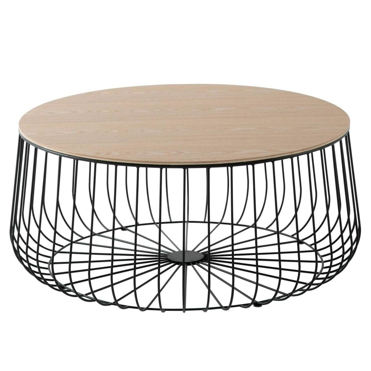 Runswick Round Coffee Table with MDF Tabletop Storage Space in Black Steel Base