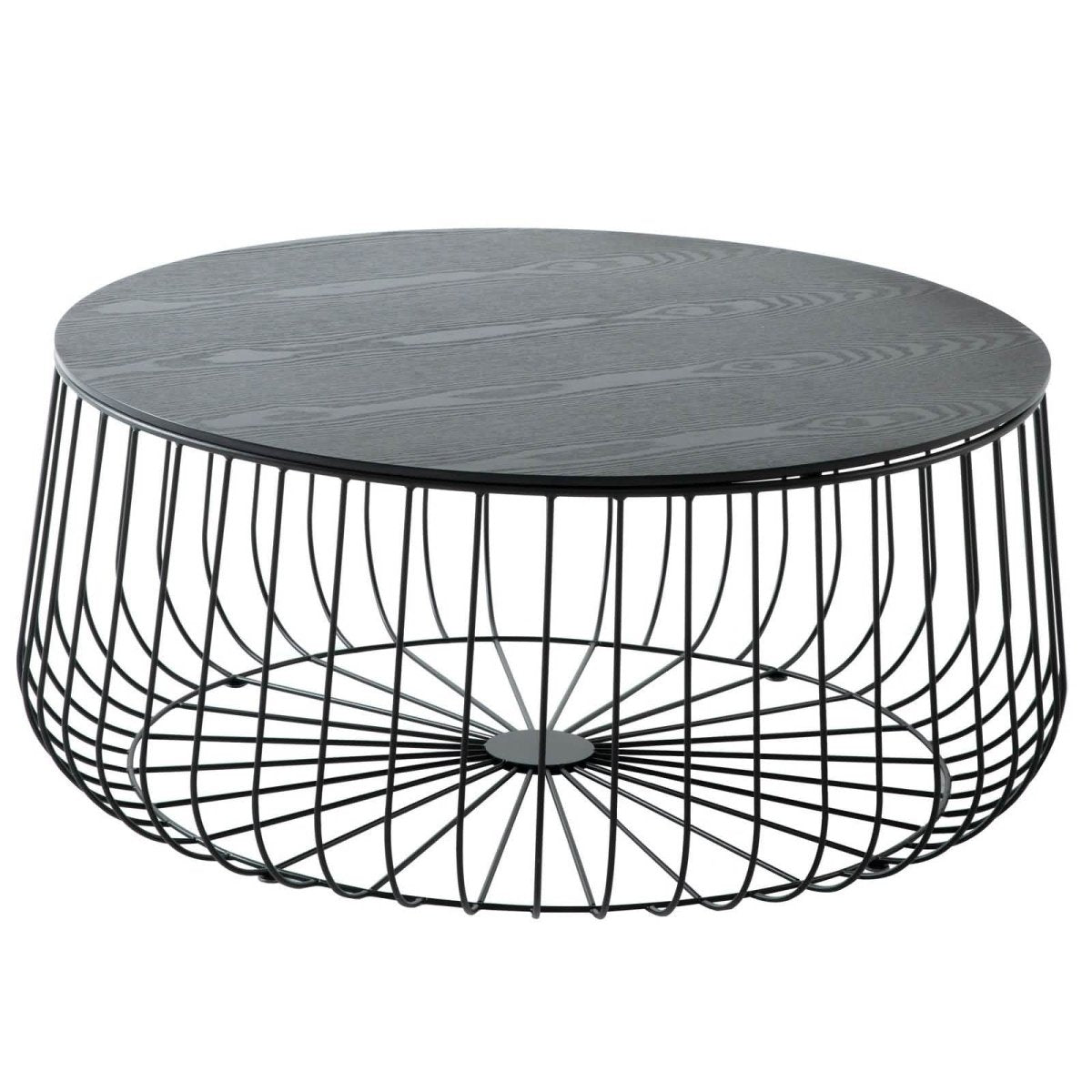 Runswick Round Coffee Table with MDF Tabletop Storage Space in Black Steel Base
