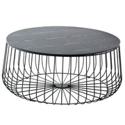 Runswick Round Coffee Table with MDF Tabletop Storage Space in Black Steel Base