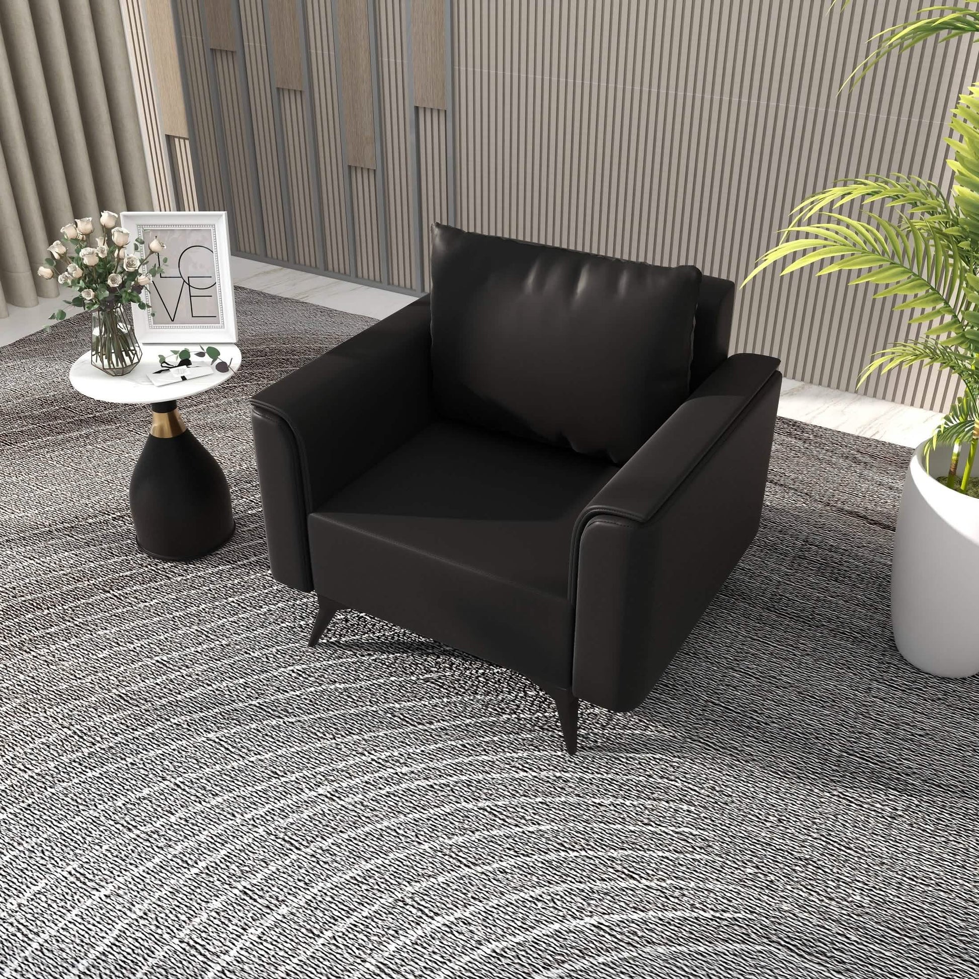 Rusk Leather Single - Seater Sofa with Stainless Steel Legs and Removable Cushions