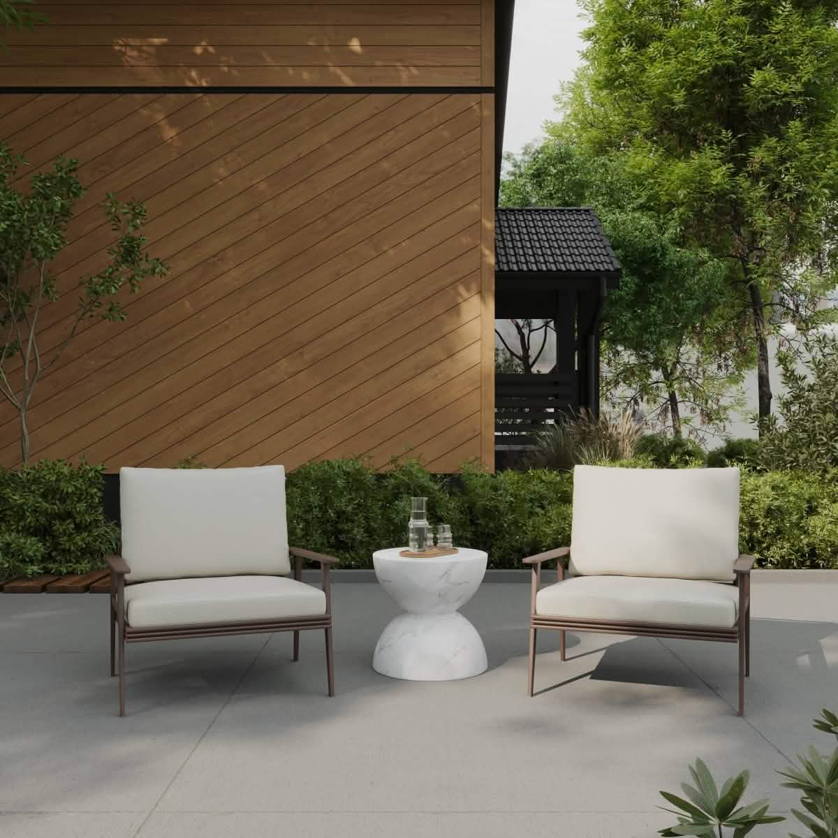 Sage Minimalist Side Table in Fiberstone Hourglass Design Accent Table