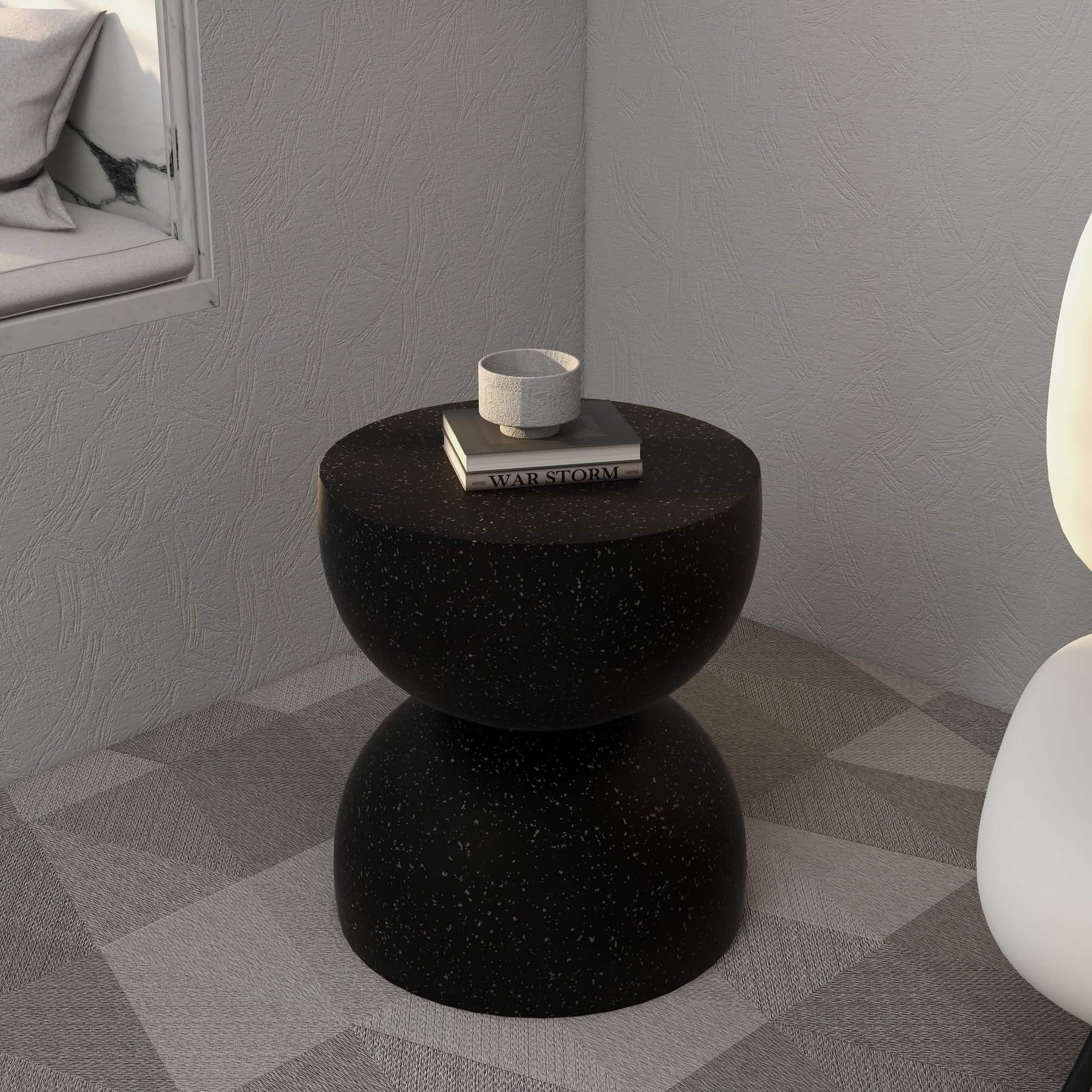 Sage Minimalist Side Table in Fiberstone Hourglass Design Accent Table