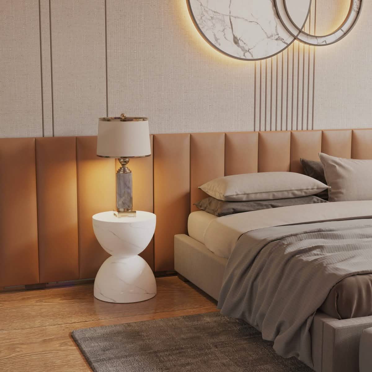 Sage Minimalist Side Table in Fiberstone Hourglass Design Accent Table
