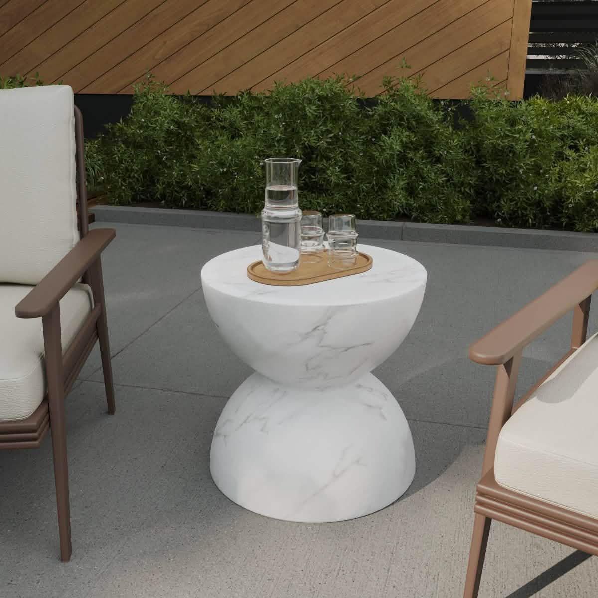 Sage Minimalist Side Table in Fiberstone Hourglass Design Accent Table