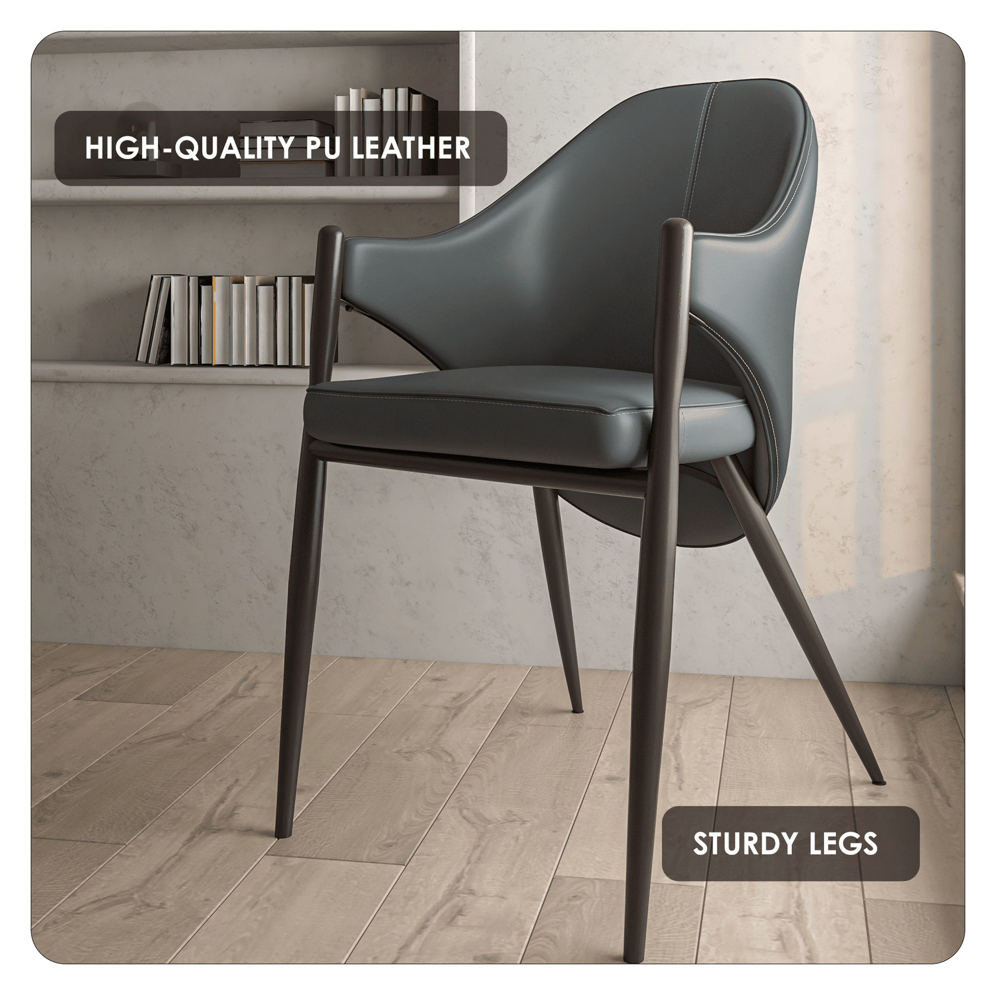 Sante Upholstered PU Leather Dining Chair with Iron Legs Set of 2