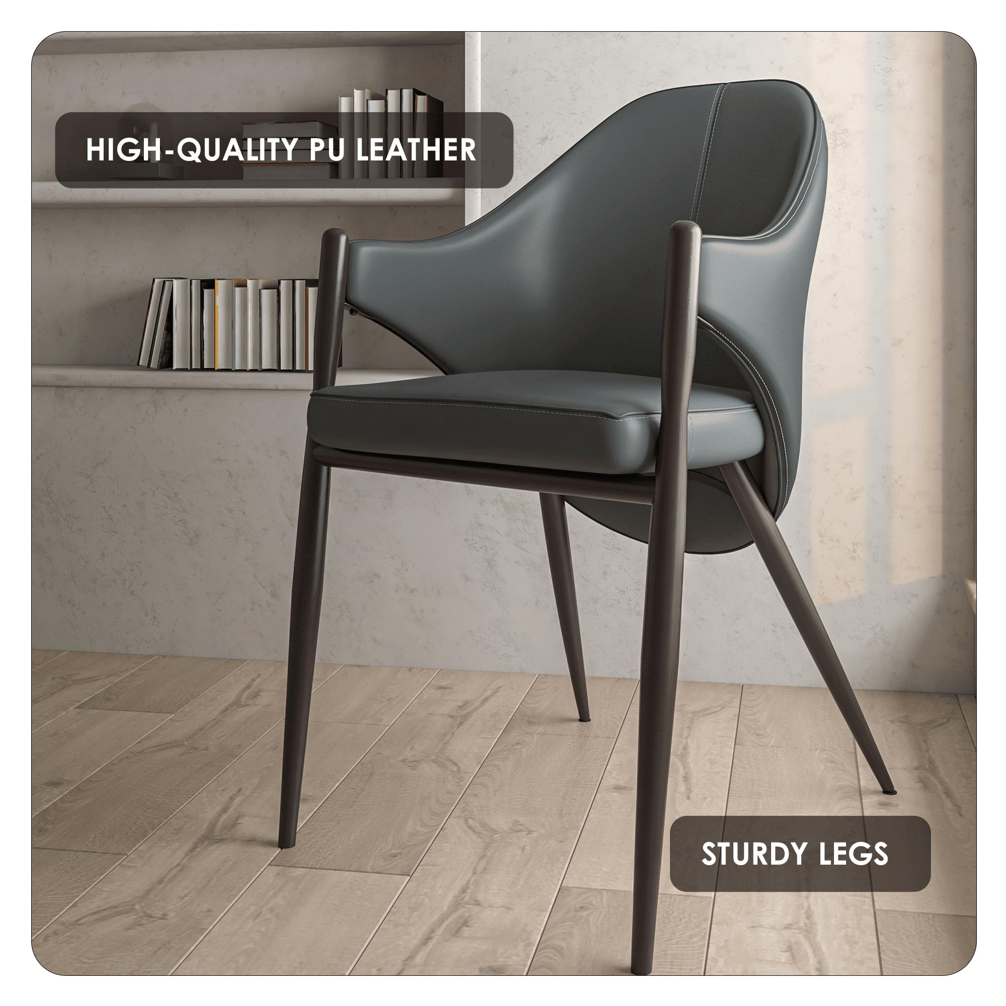Sante Upholstered PU Leather Dining Chair with Iron Legs Set of 2