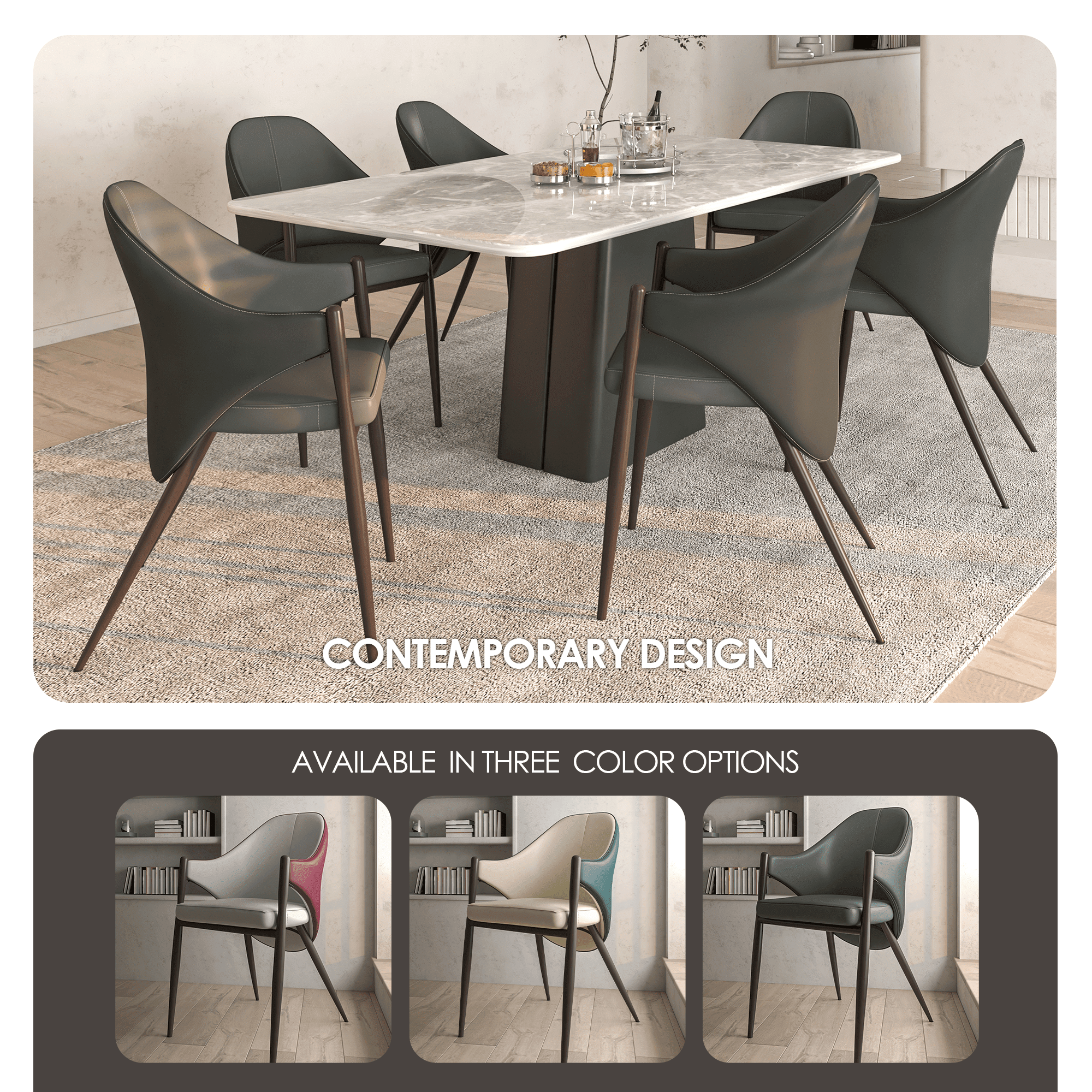 Sante Upholstered PU Leather Dining Chair with Iron Legs Set of 2