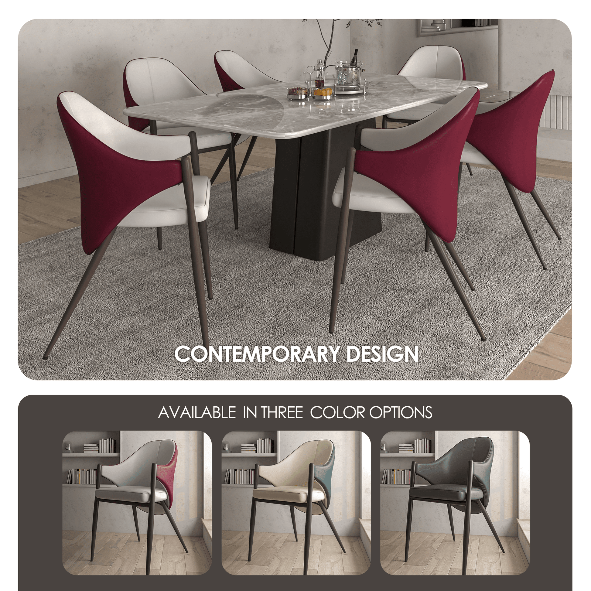 Sante Upholstered PU Leather Dining Chair with Iron Legs Set of 2