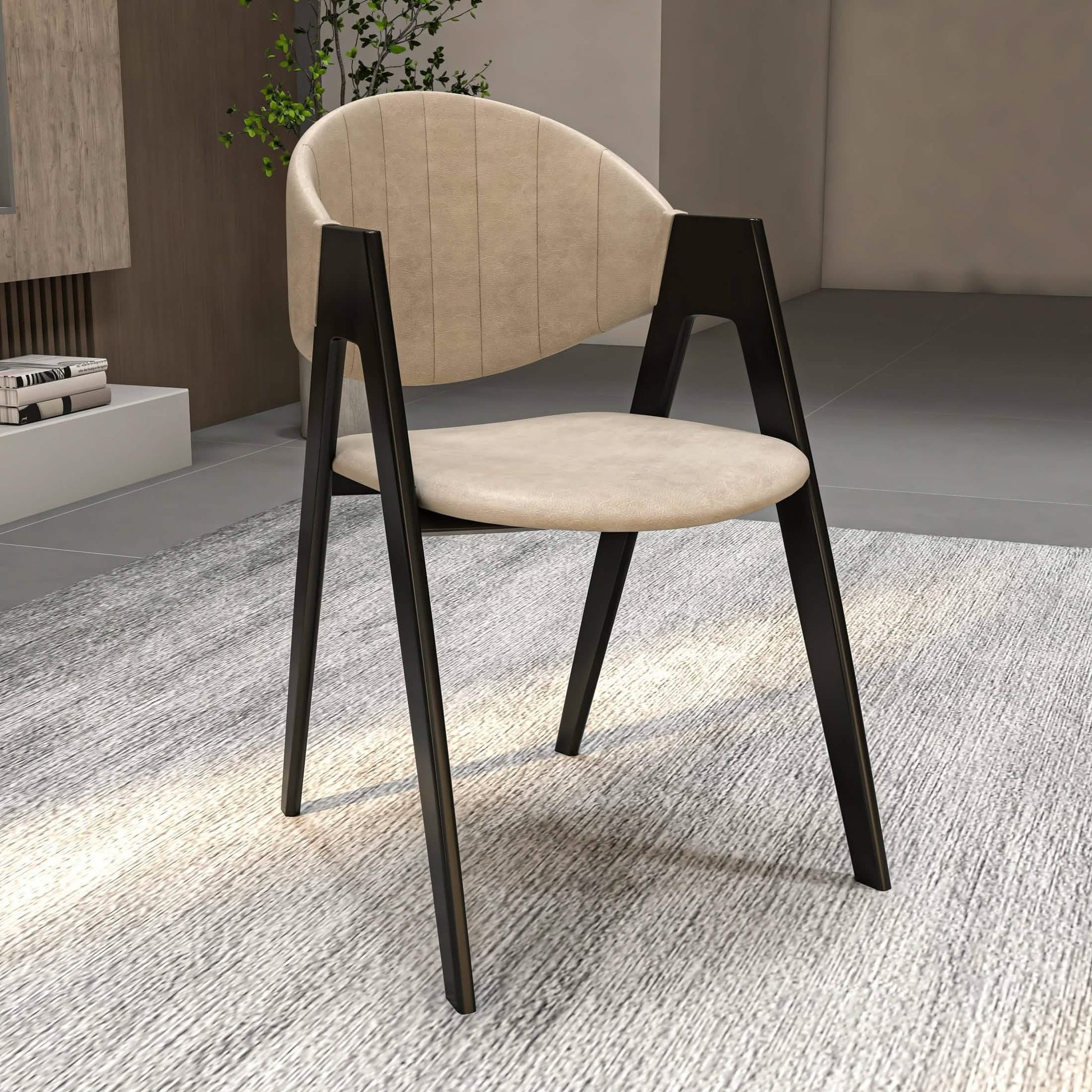 Savor Dining Chair in Leather/Polyester with Curved and Open - Back Design