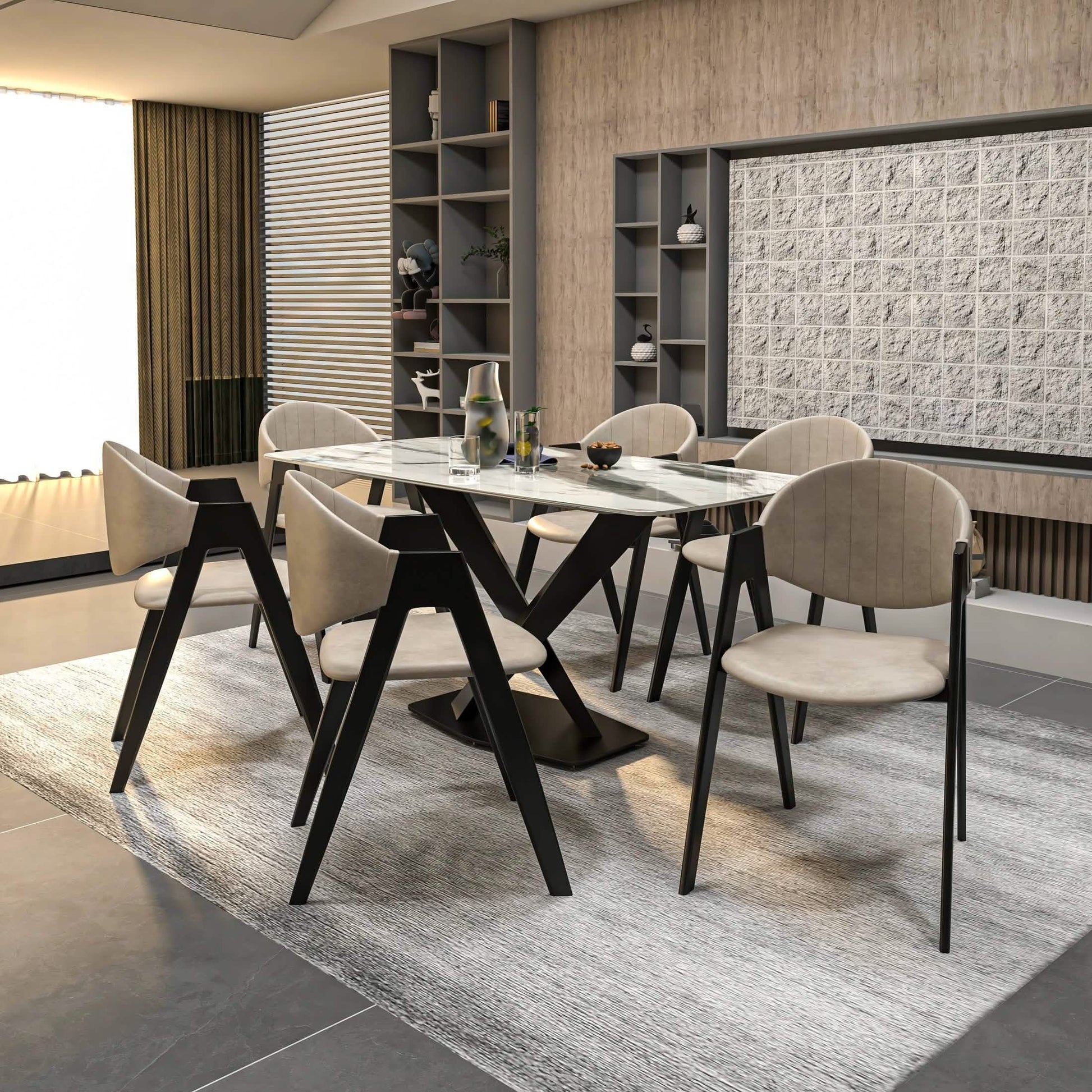 Savor Dining Chair in Leather/Polyester with Curved and Open - Back Design