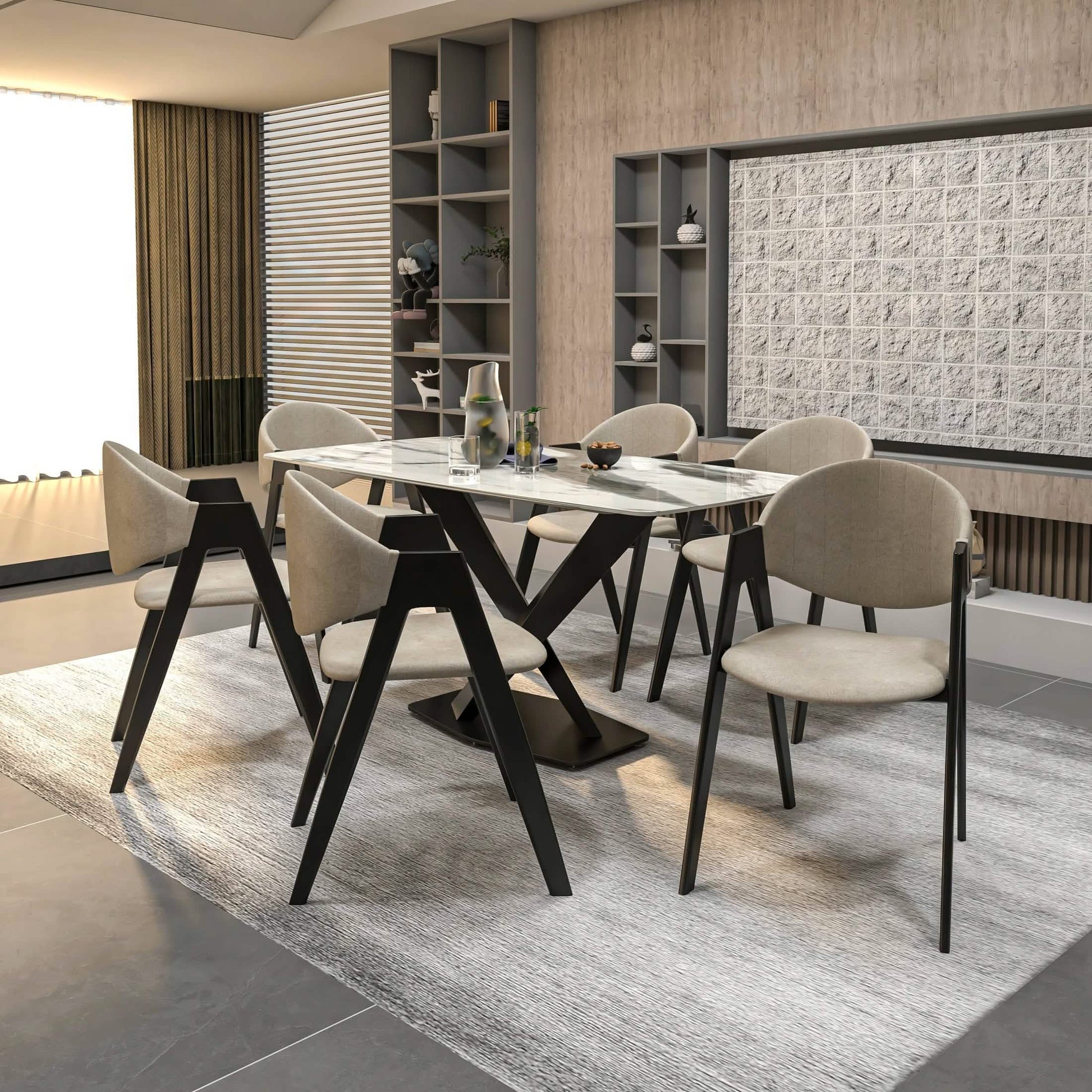 Savor Dining Chair in Leather/Polyester with Curved and Open - Back Design