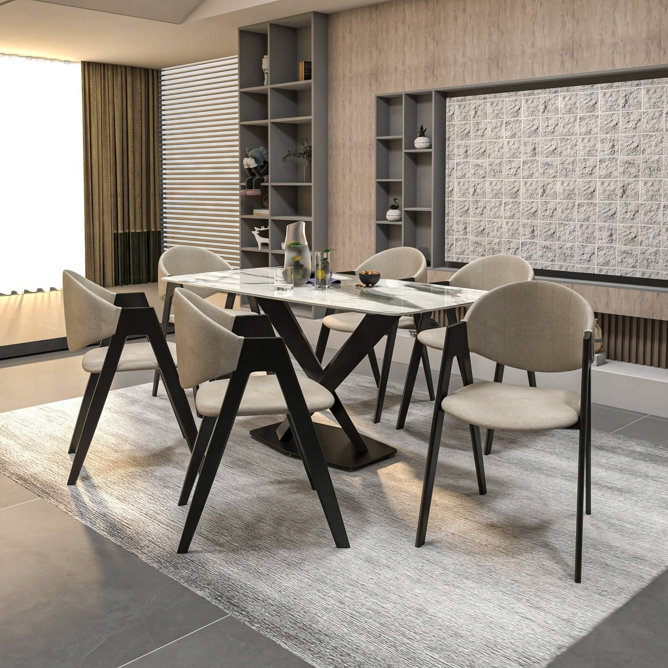 Savor Dining Chair in Leather/Polyester with Curved and Open - Back Design