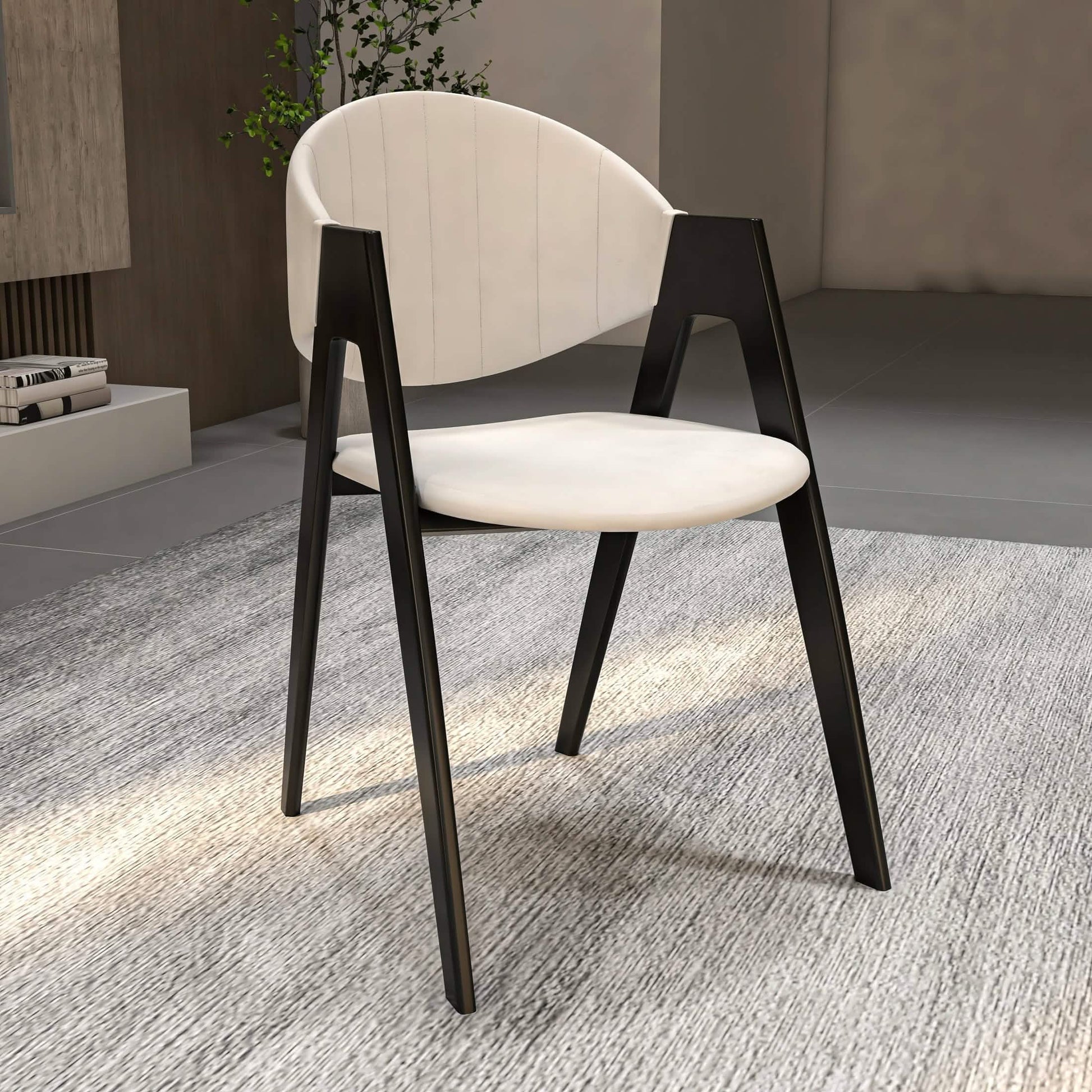 Savor Dining Chair in Leather/Polyester with Curved and Open - Back Design