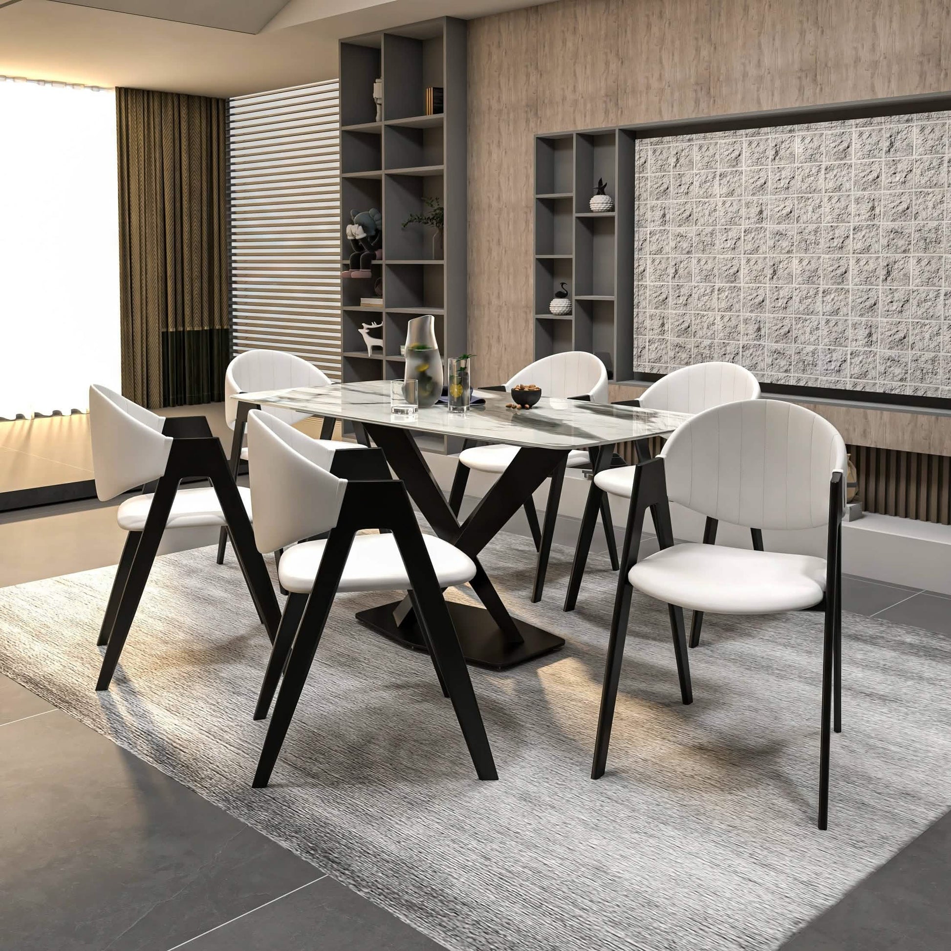 Savor Dining Chair in Leather/Polyester with Curved and Open - Back Design