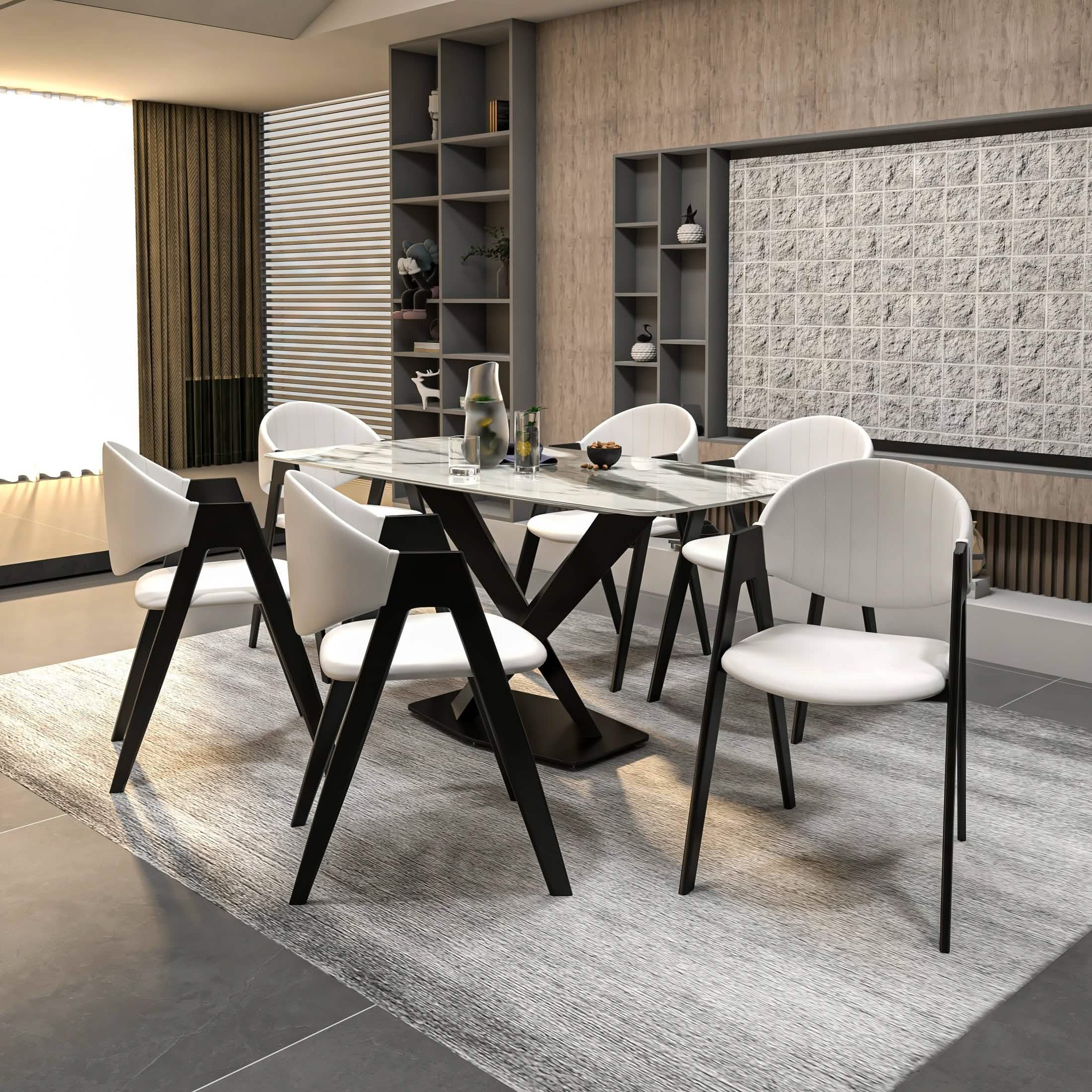 Savor Dining Chair in Leather/Polyester with Curved and Open - Back Design