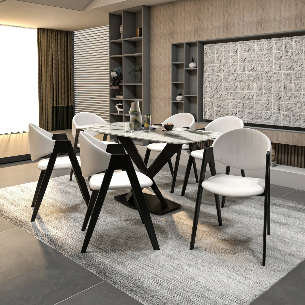 Savor Dining Chair in Leather/Polyester with Curved and Open - Back Design Set of 2