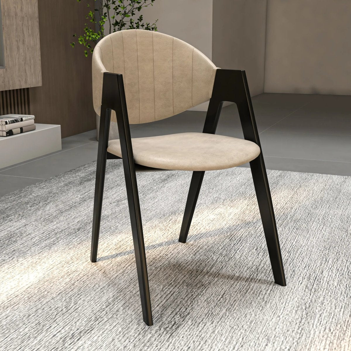 Savor Dining Chair in Leather/Polyester with Curved and Open - Back Design Set of 2