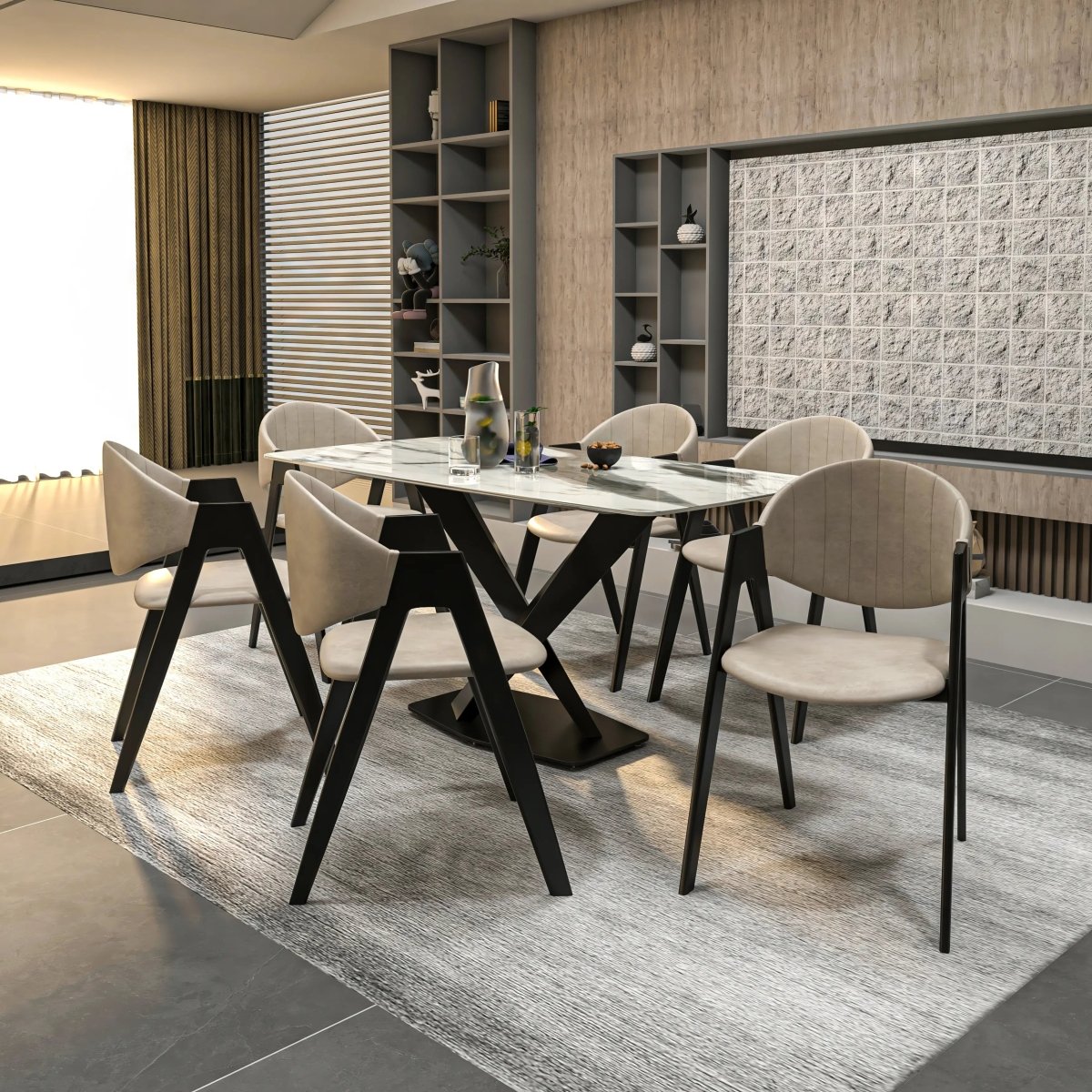 Savor Dining Chair in Leather/Polyester with Curved and Open - Back Design Set of 2