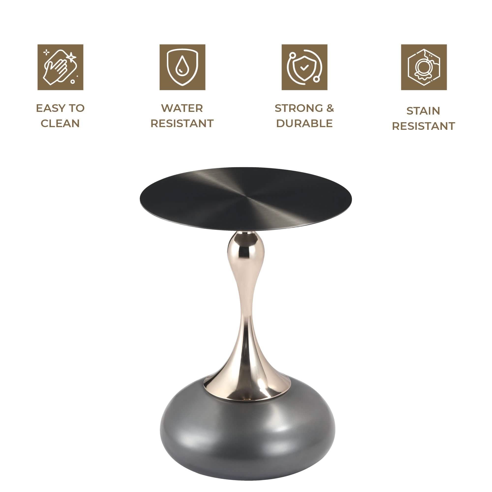 Savoy Wide Side Table with Stainless Steel Top Round Accent Table and Elegant Pedestal Base