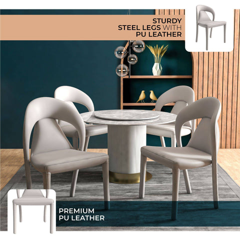 Solace Series Dining Chair Upholstered in Leather with Steel Legs and an Open Back Design