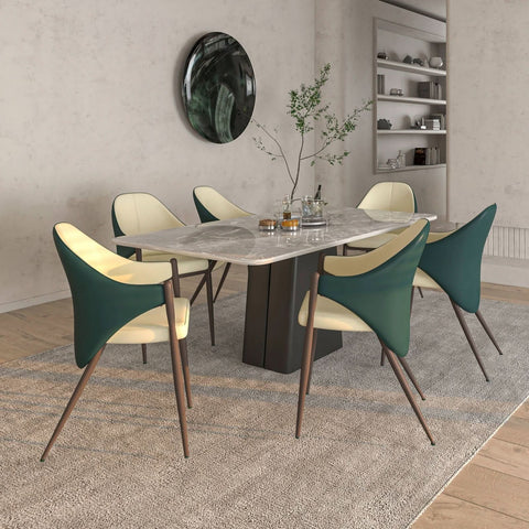 LeisureMod Sante Upholstered PU Leather Dining Chair, Mid-Century Modern Accent Armchair with Metal Legs for Kitchen and Dining Room