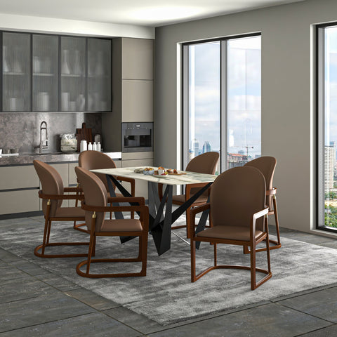 Svelta Dining Chair in Upholstered Leather Accent Arm Chair and Rubberwood Frame and Legs