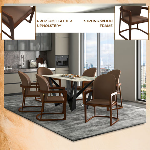 Svelta Dining Chair in Upholstered Leather Accent Arm Chair and Rubberwood Frame and Legs