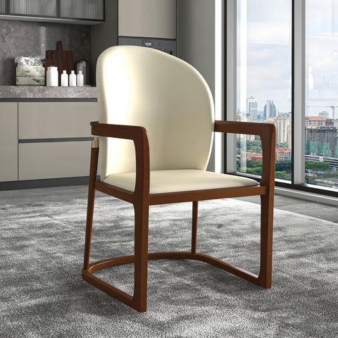 Svelta Dining Chair in Upholstered Leather Accent Arm Chair and Rubberwood Frame and Legs