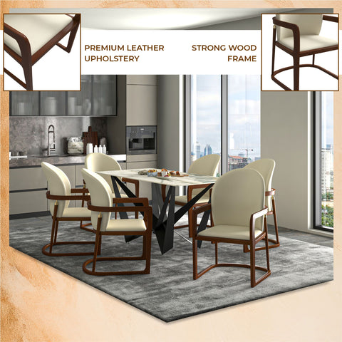 Svelta Dining Chair in Upholstered Leather Accent Arm Chair and Rubberwood Frame and Legs