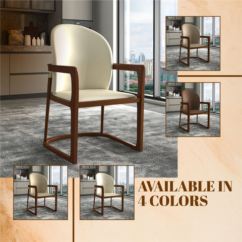 Svelta Dining Chair in Upholstered Leather Accent Arm Chair and Rubberwood Frame and Legs