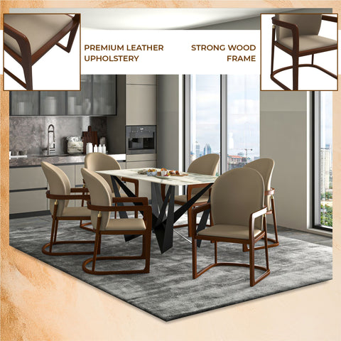 Svelta Dining Chair in Upholstered Leather Accent Arm Chair and Rubberwood Frame and Legs