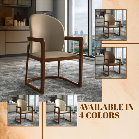 Svelta Dining Chair in Upholstered Leather Accent Arm Chair and Rubberwood Frame and Legs