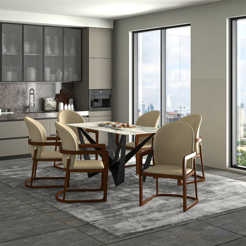 Svelta Dining Chair in Upholstered Leather Accent Arm Chair and Rubberwood Frame and Legs