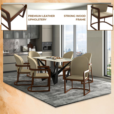 Svelta Dining Chair in Upholstered Leather Accent Arm Chair and Rubberwood Frame and Legs