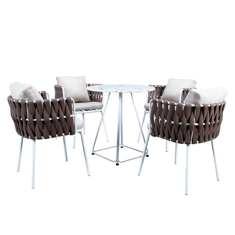 LeisureMod Spencer Modern 5-Piece Rope Bistro Set