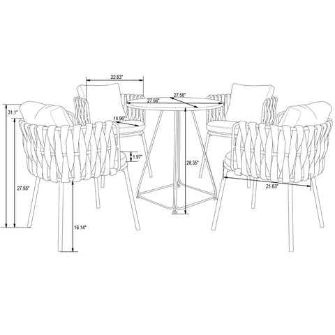 LeisureMod Spencer Modern 5-Piece Rope Bistro Set