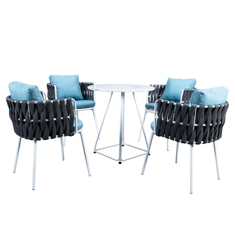 LeisureMod Spencer Modern 5-Piece Rope Bistro Set