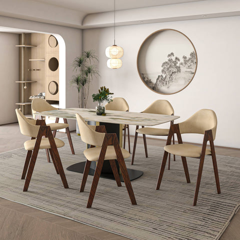 Savor Dining Chair in Polyester with Curved and Open-Back Design in Brown