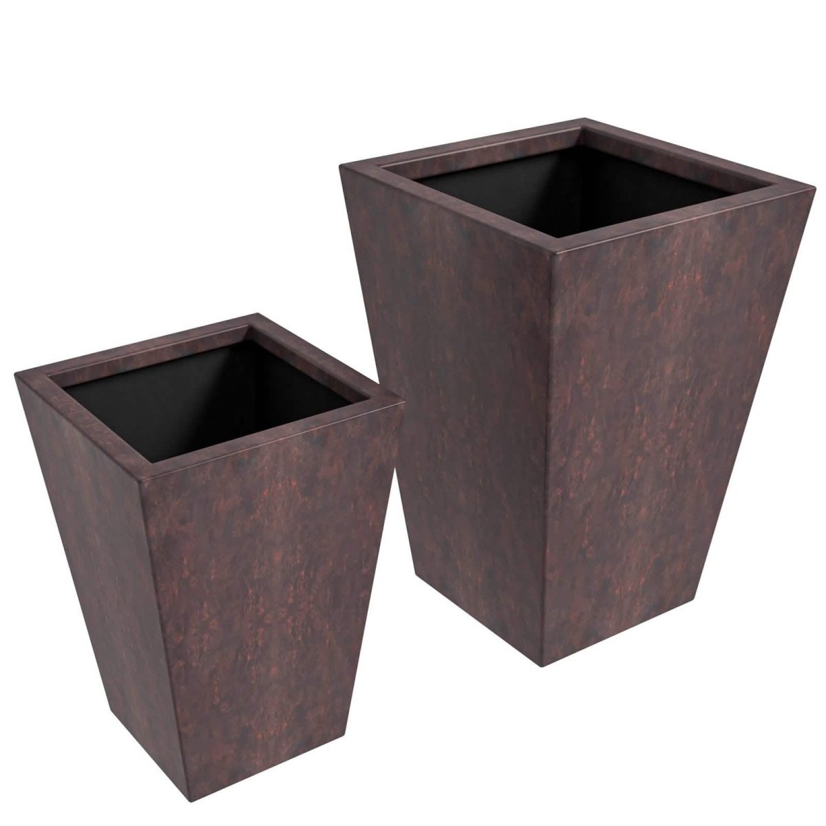 Serene Modern Fiberstone and Clay Tapered Square Planter Pot with Drainage Holes Brown Planter Leisuremod