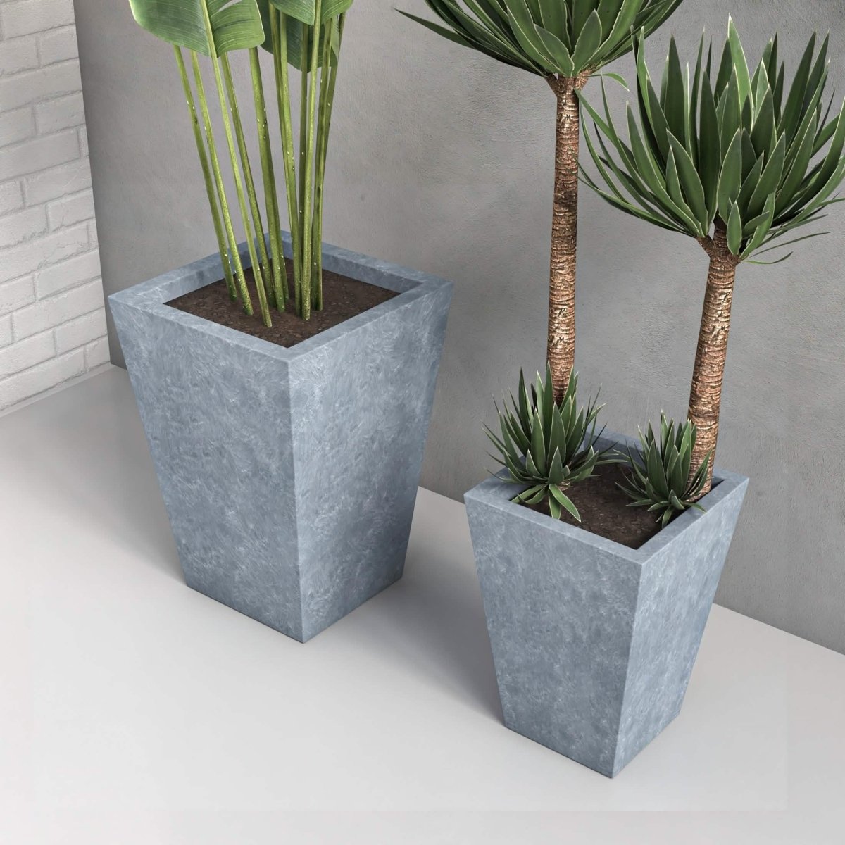Serene Modern Fiberstone and Clay Tapered Square Planter Pot with Drainage Holes Brown Planter Leisuremod