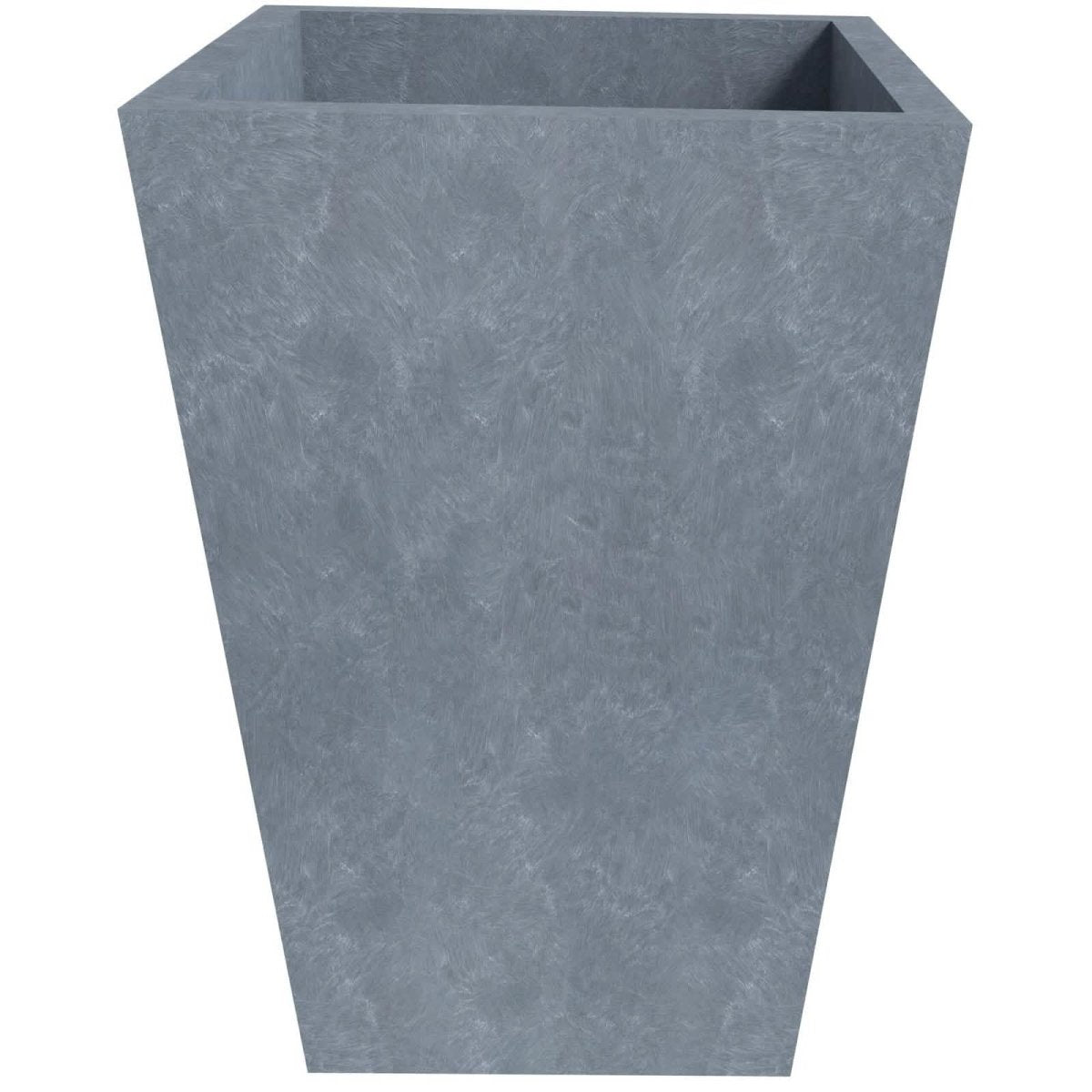 Serene Modern Fiberstone and Clay Tapered Square Planter Pot with Drainage Holes Aged Concrete Planter Leisuremod