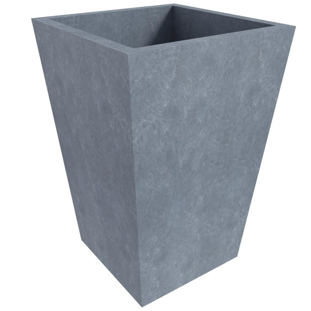 Serene Modern Fiberstone and Clay Tapered Square Planter Pot with Drainage Holes Aged Concrete Planter Leisuremod