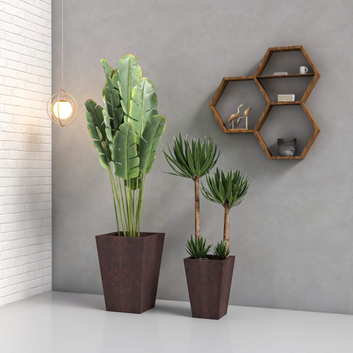 Serene Modern Fiberstone and Clay Tapered Square Planter Pot with Drainage Holes Brown Planter Leisuremod