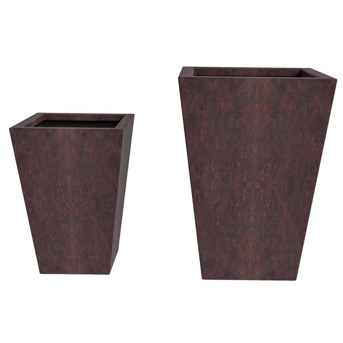Serene Modern Fiberstone and Clay Tapered Square Planter Pot with Drainage Holes Brown Planter Leisuremod