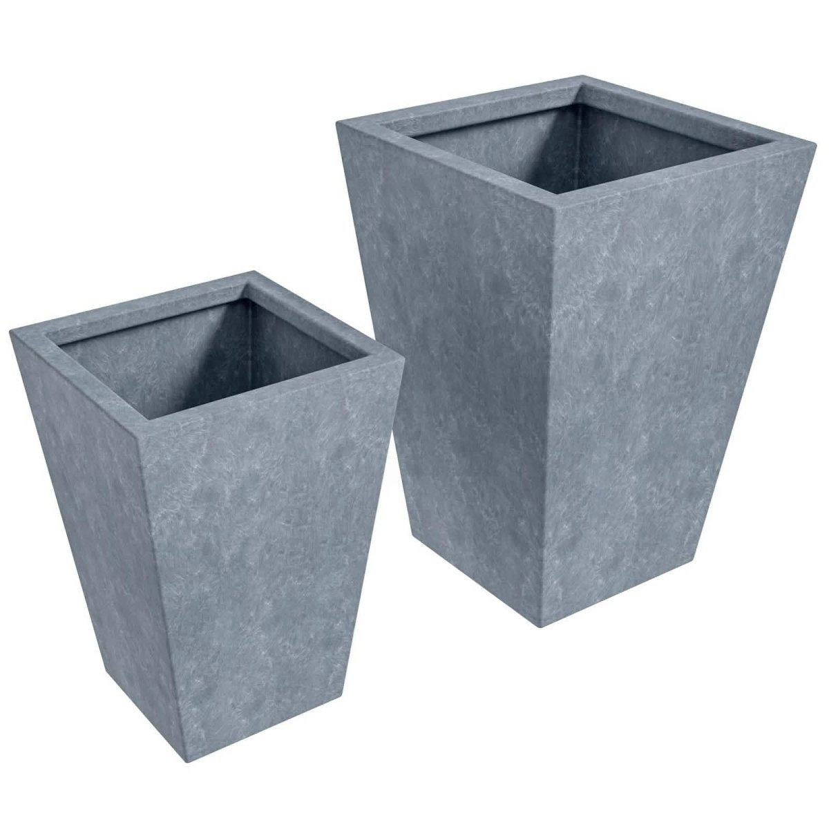 Serene Modern Fiberstone and Clay Tapered Square Planter Pot with Drainage Holes Aged Concrete Planter Leisuremod